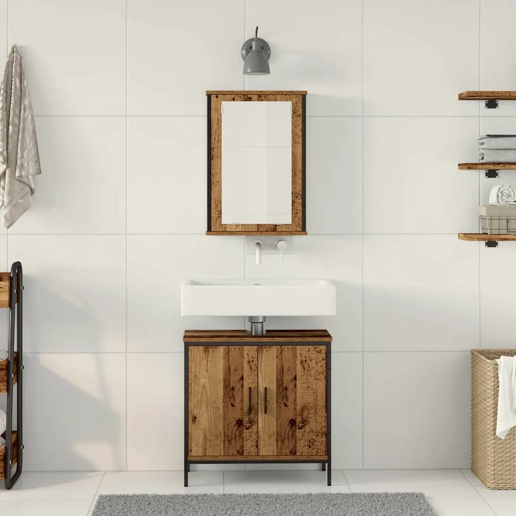 Set di mobili per il Bagno | Armadio da bagno 2 pz Marrone Legno multistrato