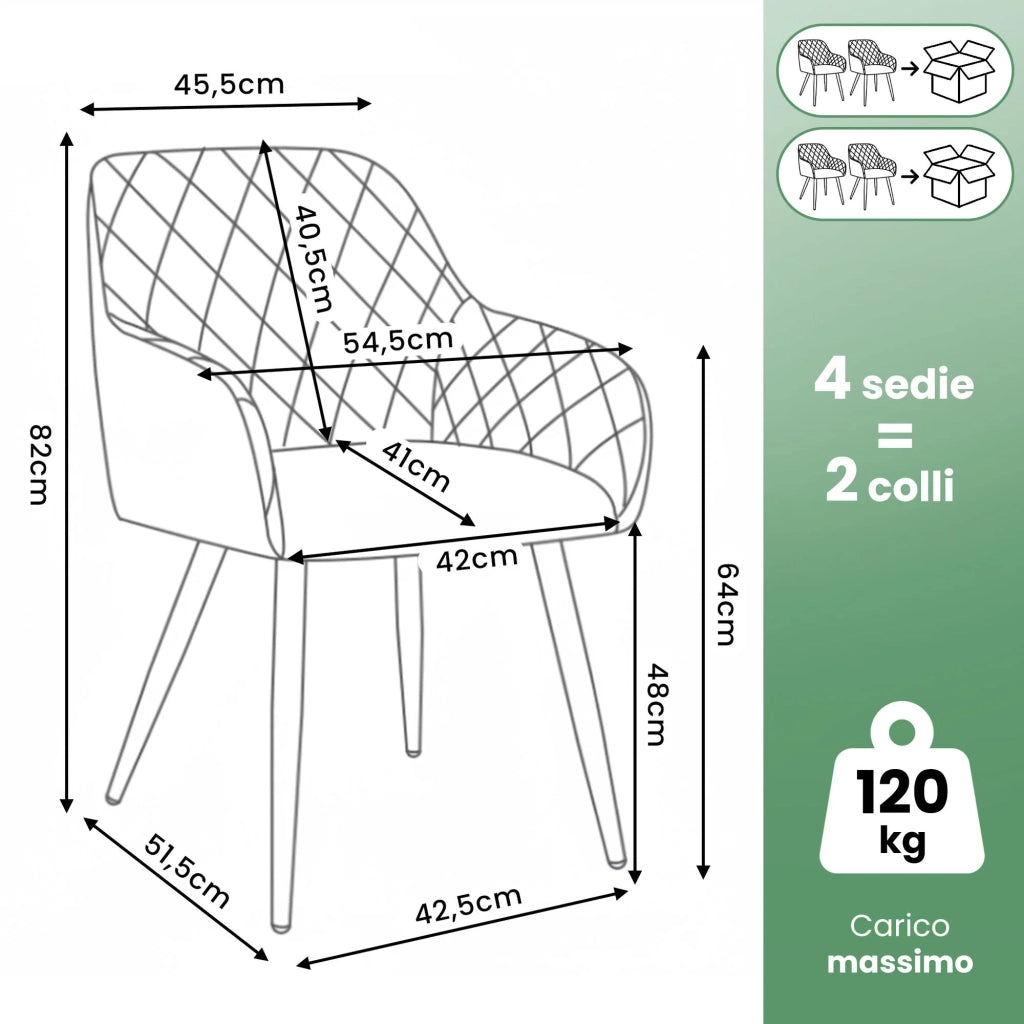 Set di 4 Sedie in velluto con cuciture a rombi VELTO Beige gambe nere