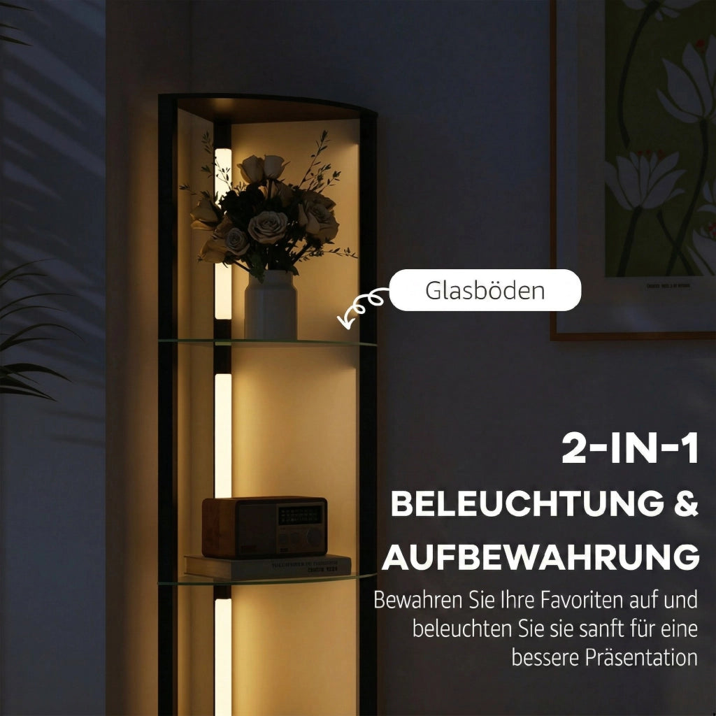 Lampada da terra con scaffale in vetro ¨C zephmum ¨C nero 3 livelli luminosit¨¤ interruttore a pedale
