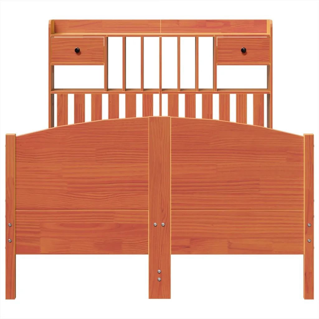 Letto Libreria senza Materasso Marrone Cera 135x190 cm in Pino 3323154