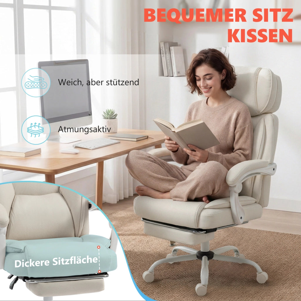 Sedia da ufficio ergonomica con schienale alto, massaggio vibrante, riscaldamento e poggiapiedi ¨C Minimal ¨C Cremewei?