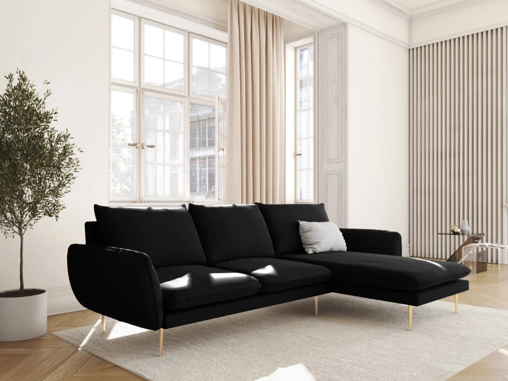 Cosmopolitan Design - Divano angolare destro "Vienna" 5 posti in velluto nero 