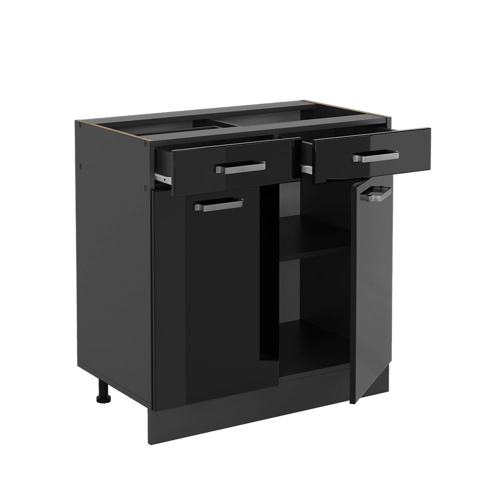 Vicco Mobiletto base per cucina Nero lucido 80 cm , PL Rovere