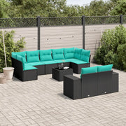 Set Divani da Giardino 10 pz con Cuscini Nero in Polyrattan 3223026
