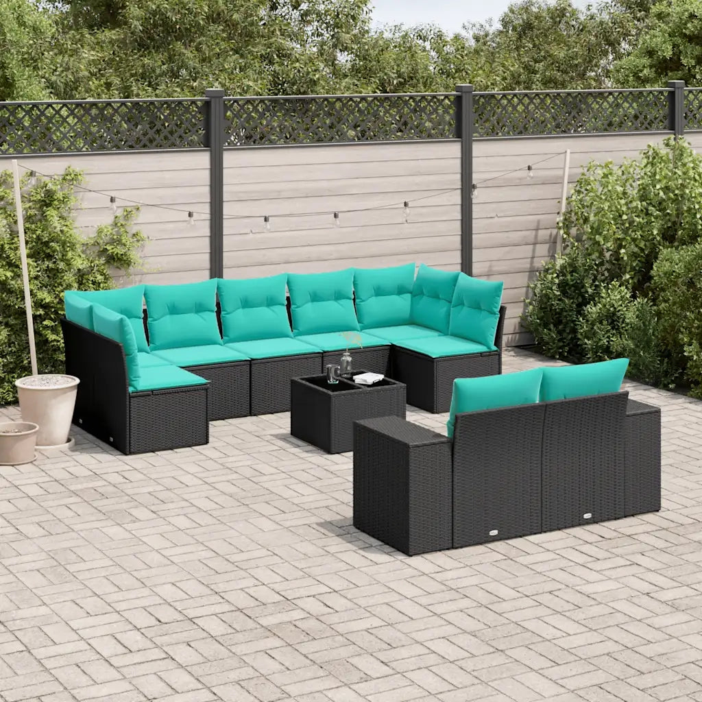 Set Divani da Giardino 10 pz con Cuscini Nero in Polyrattan 3223026