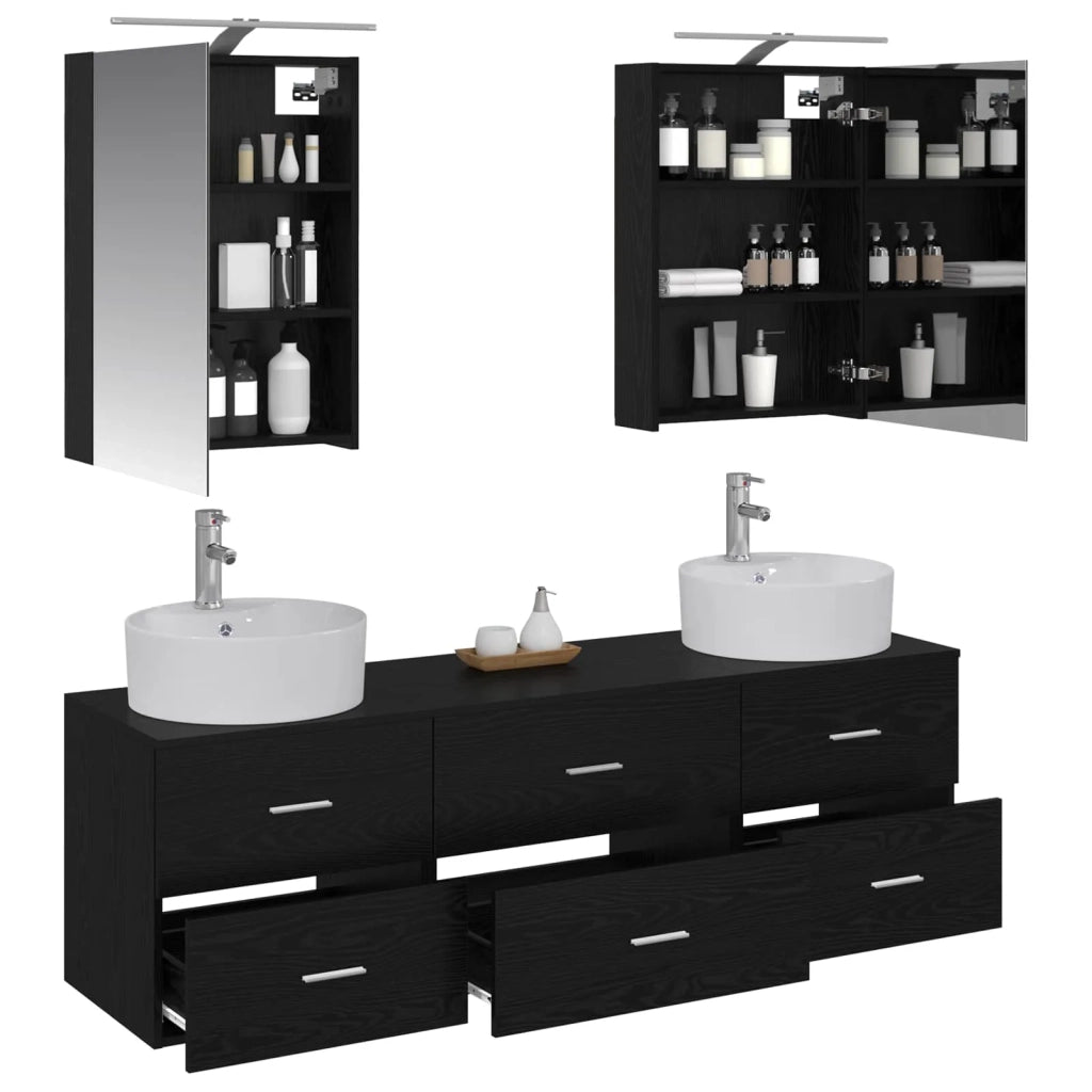 Set di mobili per il bagno 5 pcs Rovere Nero 3406872