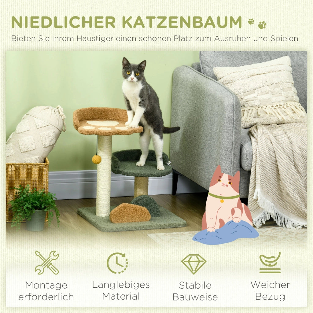 Tiragraffi per gatti con 2 posti e giocattoli ¨C zephmum ¨C Verde Beige Marrone