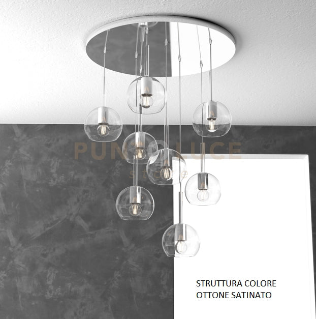 SOSP. OTTONE SAT. TONDA 8 LUCI VETRI TUTTI PICCOLO TRASPARENTE 1155OS-S8 TP-TR