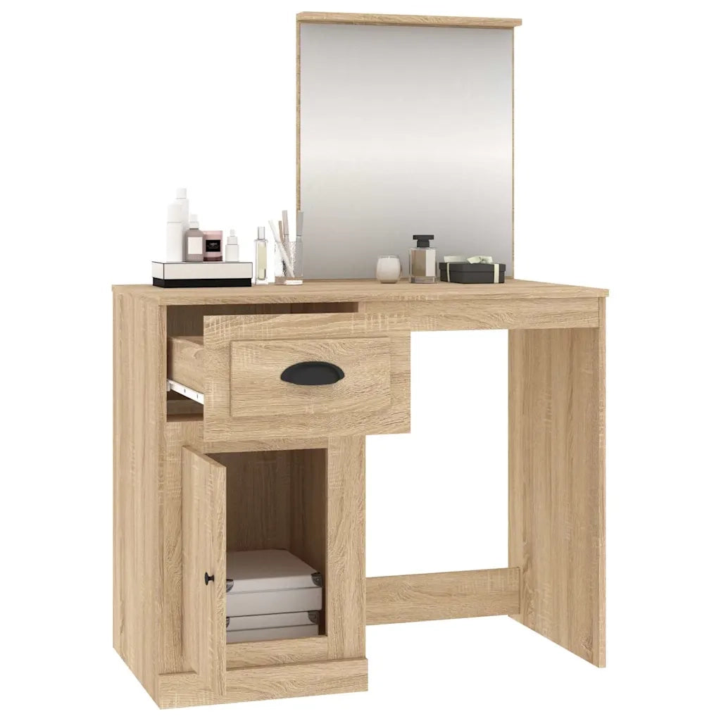 Toeletta Specchio-Tavolo da Vanit¨¤ Rovere Sonoma 90x50x132,5cm Legno Multistrato
