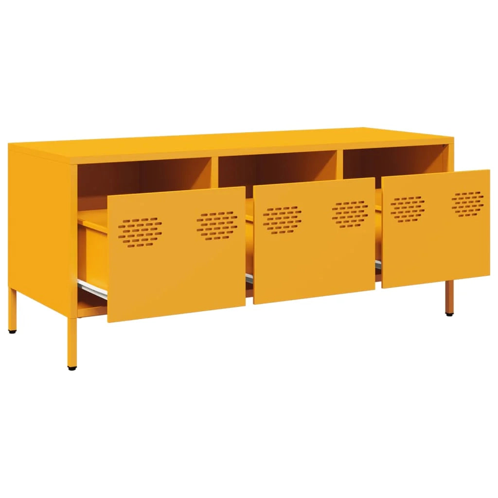 Mobile TV multimediale mensola porta TV credenza porta TV sala da pranzo soggiorno camera da letto giallo senape 101,5 x 39 x 43,5 cm acciaio laminato a freddo giallo 02_0027657