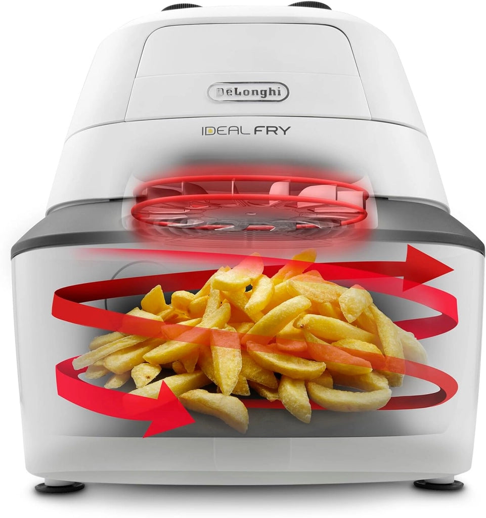 De'longhi fh2101.w idealfry friggitrice ad aria calda, capacità 1kg, frittura leggera e sana, pannello di controllo manuale, vasca removibile da 3,9l, pratico coperchio e timer regolabile, bianco