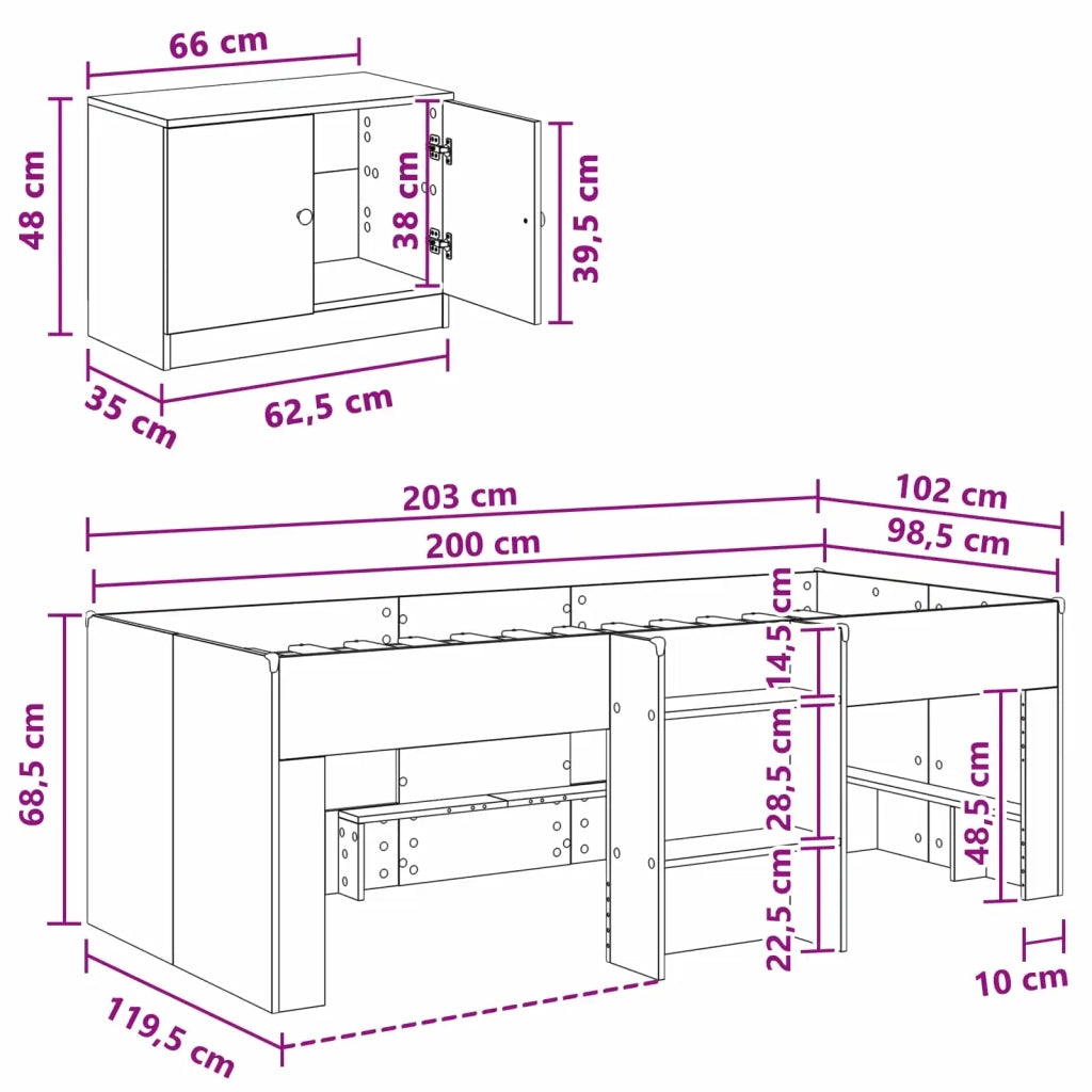 Struttura Letto Loft con Mobile con porta 3 pz Grigio Cemento 3423377