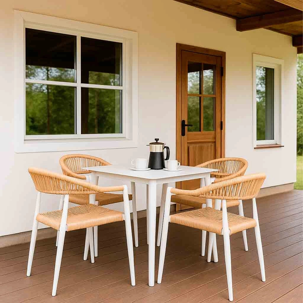 Set tavolo e 4 sedie beige, tavolo: 90x90x74.sedia(4): 56x60x78