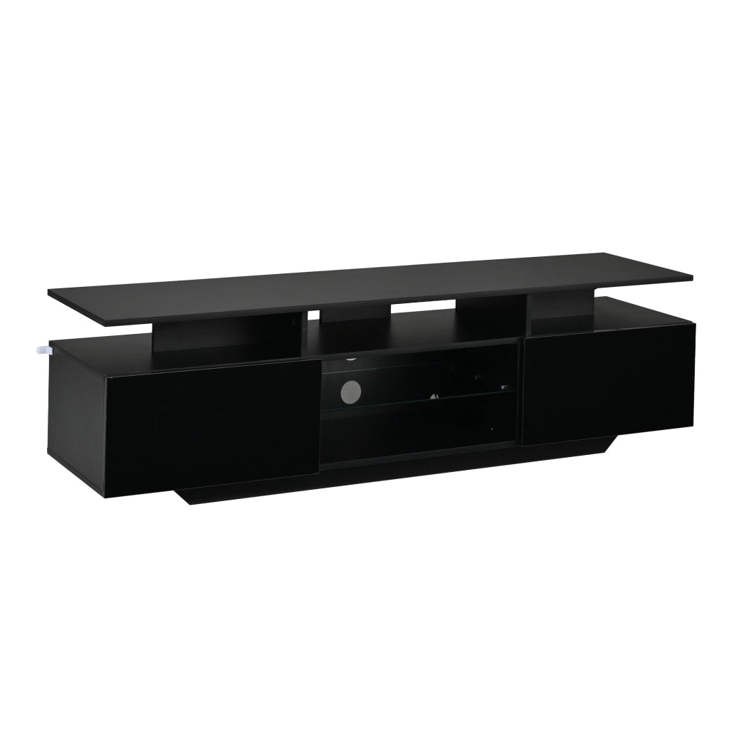 Mobile TV con 2 ante e 8 vani; illuminazione LED - per soggiorno - 160×40×45 cm - nero