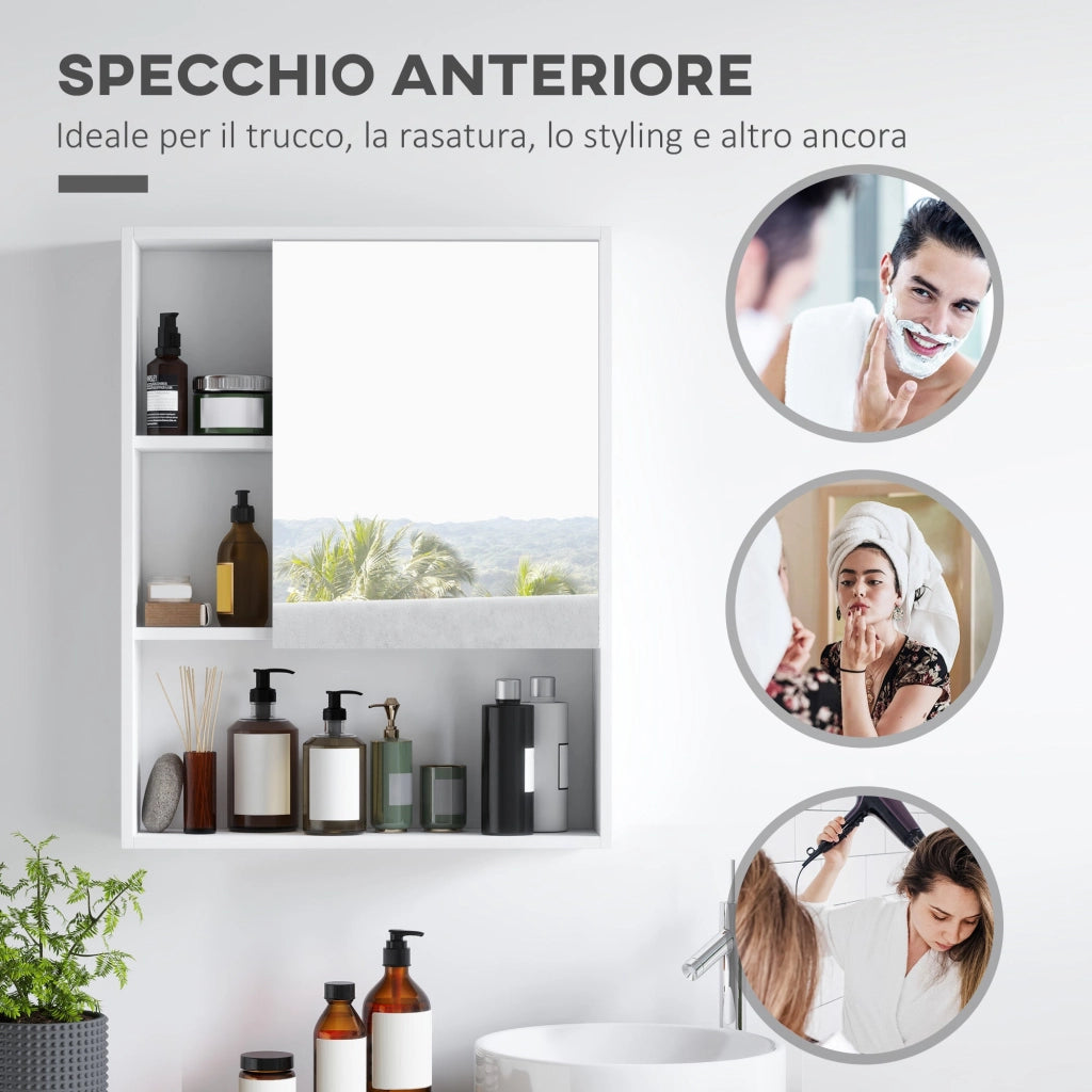 Armadietto con Specchio da Bagno con Mensole a Giorno 60x15x76cm Bianco