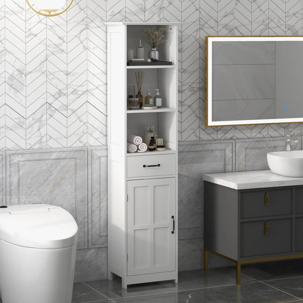 Colonna bagno 3 ripiani aperti cassetto ripiano regolabile ¨C Xylo ¨C Bianco 40x30x164 cm