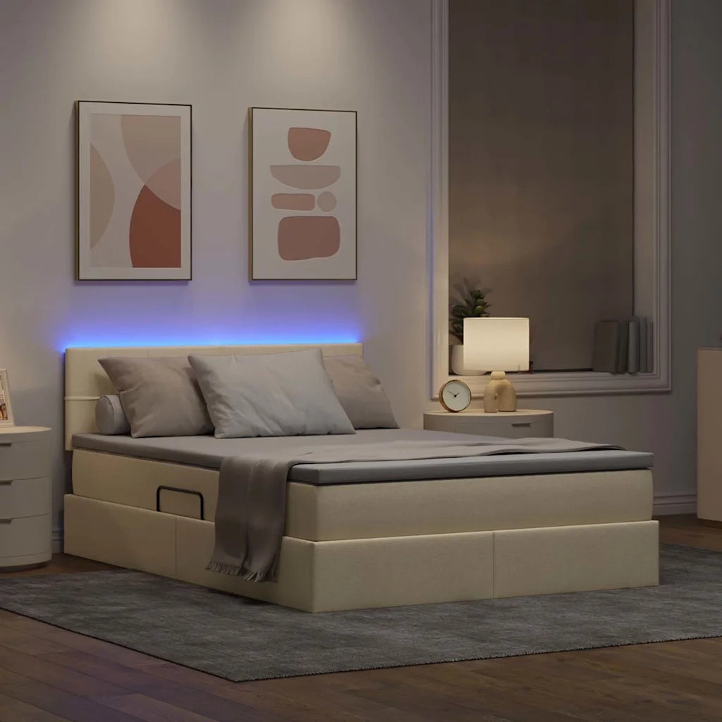 Letto con contenitore LED e materasso Crema 140 x 190 cm
