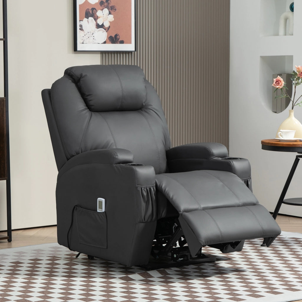 Poltrona Massaggiante Elettrica Reclinabile ¨C Zephmum ¨C Similpelle Grigio Scuro