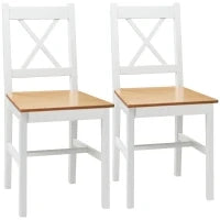 Set di 2 sedie da sala da pranzo in legno massiccio, sedie da cucina stile rustico schienale incrociato bianco e rovere