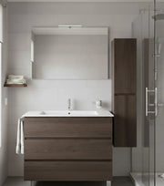 Mobile Bagno BALDER Già Montato 3 cassetti con piedini, lavabo e specchio Frassino tea 70x40 cm con colonna