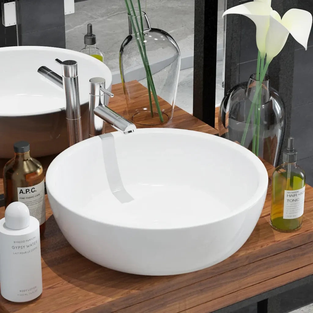 Lavandino Tondo in Ceramica Bianca 42x12 cm CFW5440137