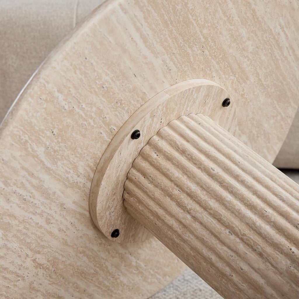 GrandCA HOME Set di 2 Tavolini Rotondi Impilabili con Gambe Cilindriche alla Base, Effetto Travertino Ggiallo Finto, Tavolino da Caffè in Stile Moderno e Minimalista per Soggiorno o Camera da Letto