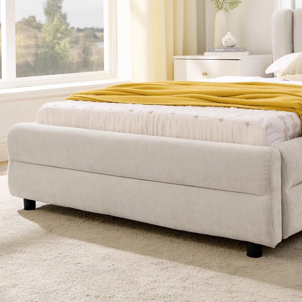 Letto Singolo 90x200 cm; 1 Posto - 2 Cassetti; USB e Type-C - Chenille - Beige