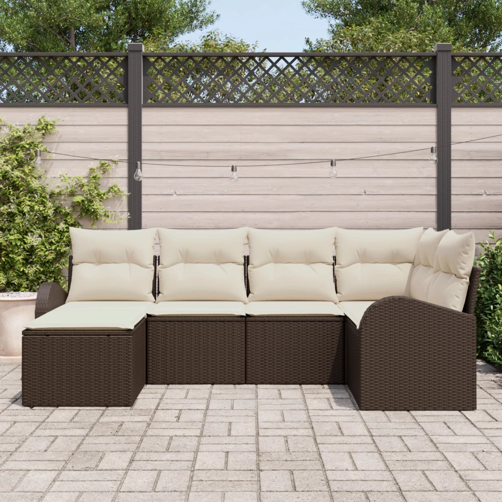 Set Divano da Giardino 6 Pezzi con Cuscini Marrone Polyrattan