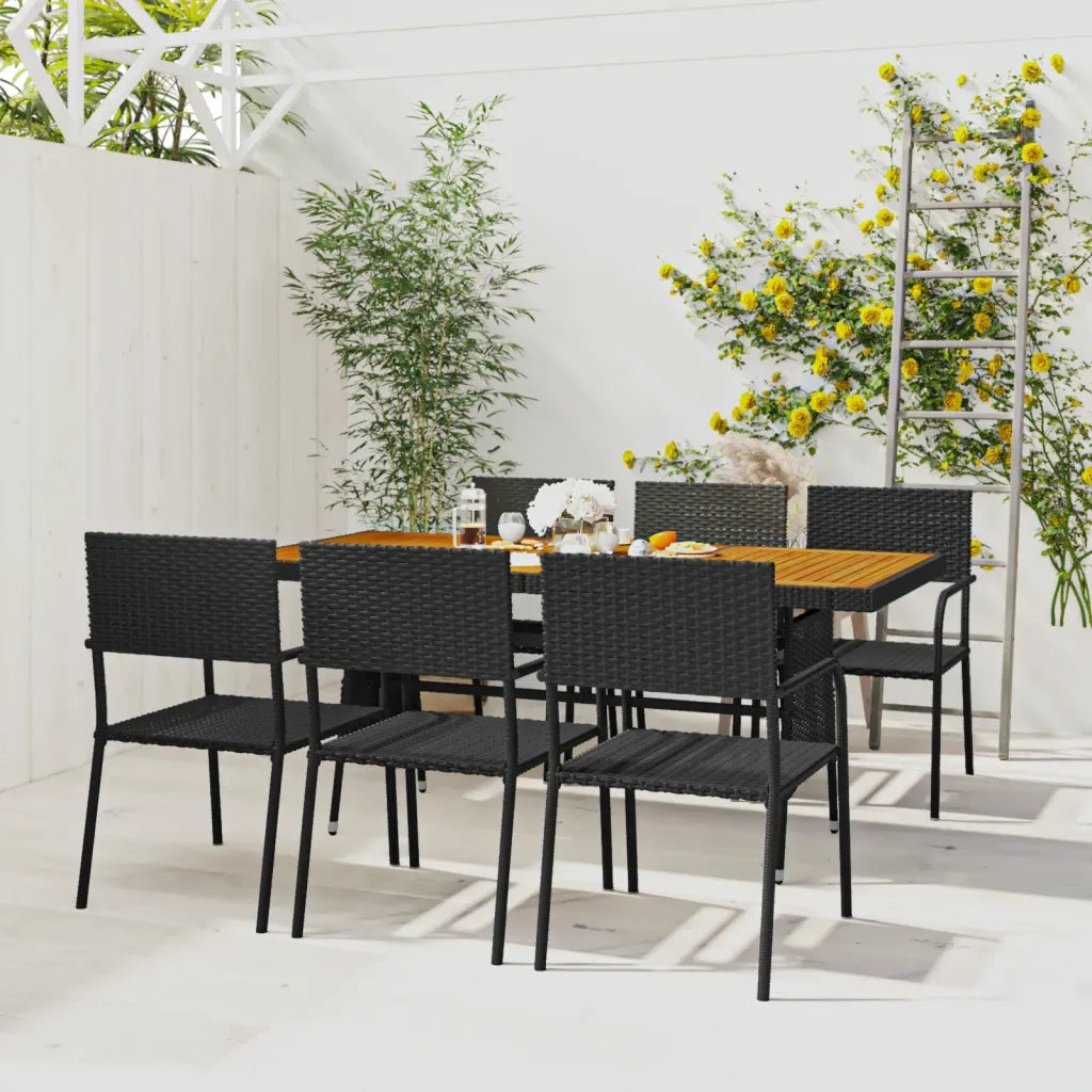 Set da Pranzo per Esterni 7 pz in Polyrattan Nero
