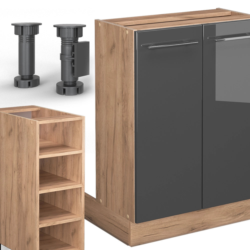 Isola cucina Fame-Line Antracite lucido/Rovere dorato 90 cm senza piano di lavoro Vicco