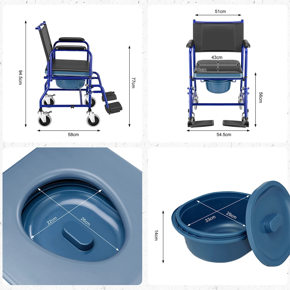 Sedia a Rotelle con Poggiapiedi e Wc Estraibile con Coperchio Anziani e Disabili