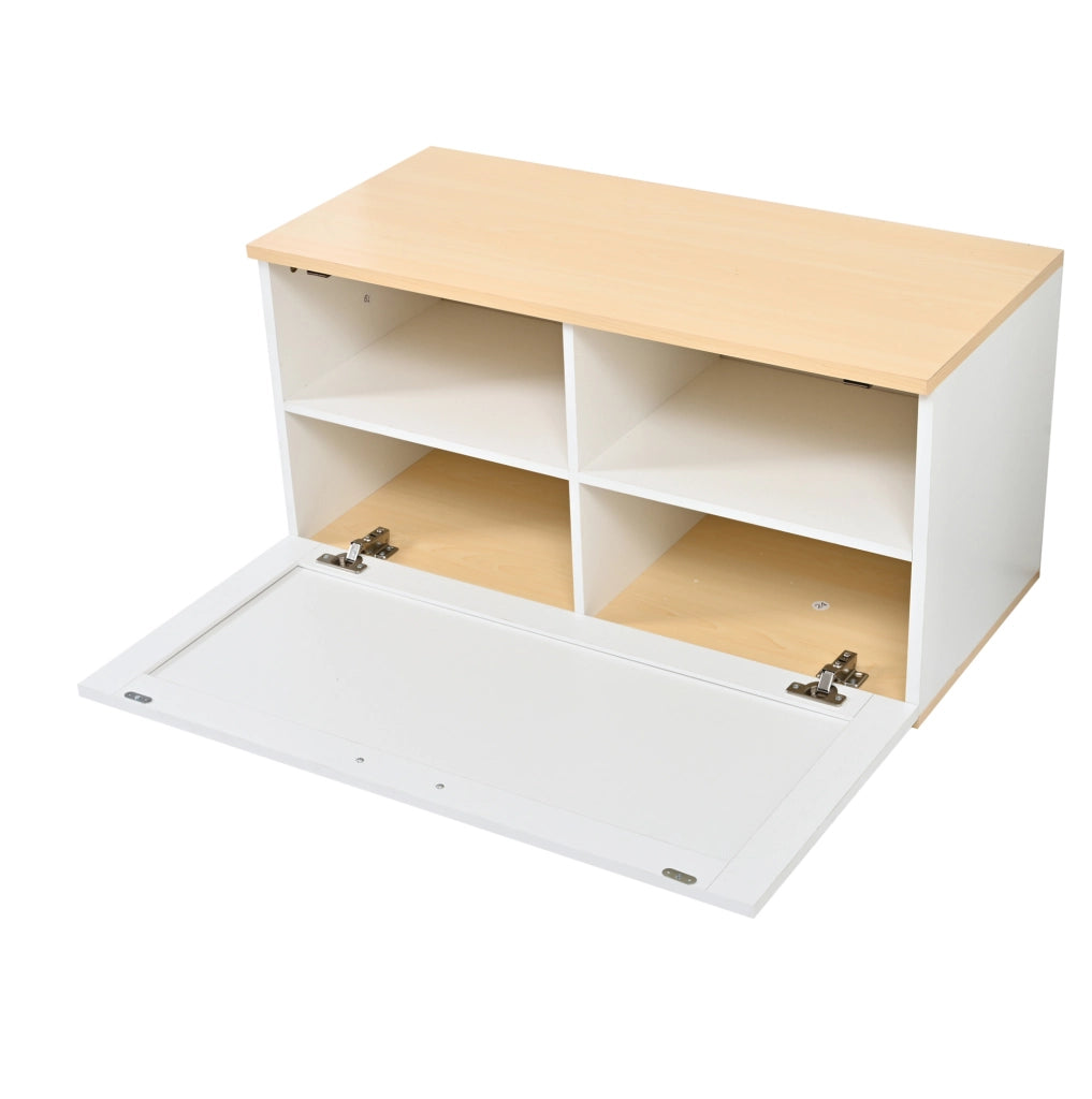 Set guardaroba 156x36x176 cm multifunzione con scarpiera pieghevole; MDF e truciolare; bianco e naturale
