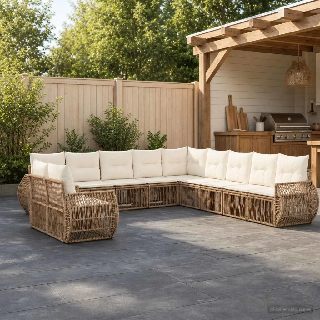 Set Divano da Giardino 11 pz Beige e Bianco Crema polyrattan 3435471