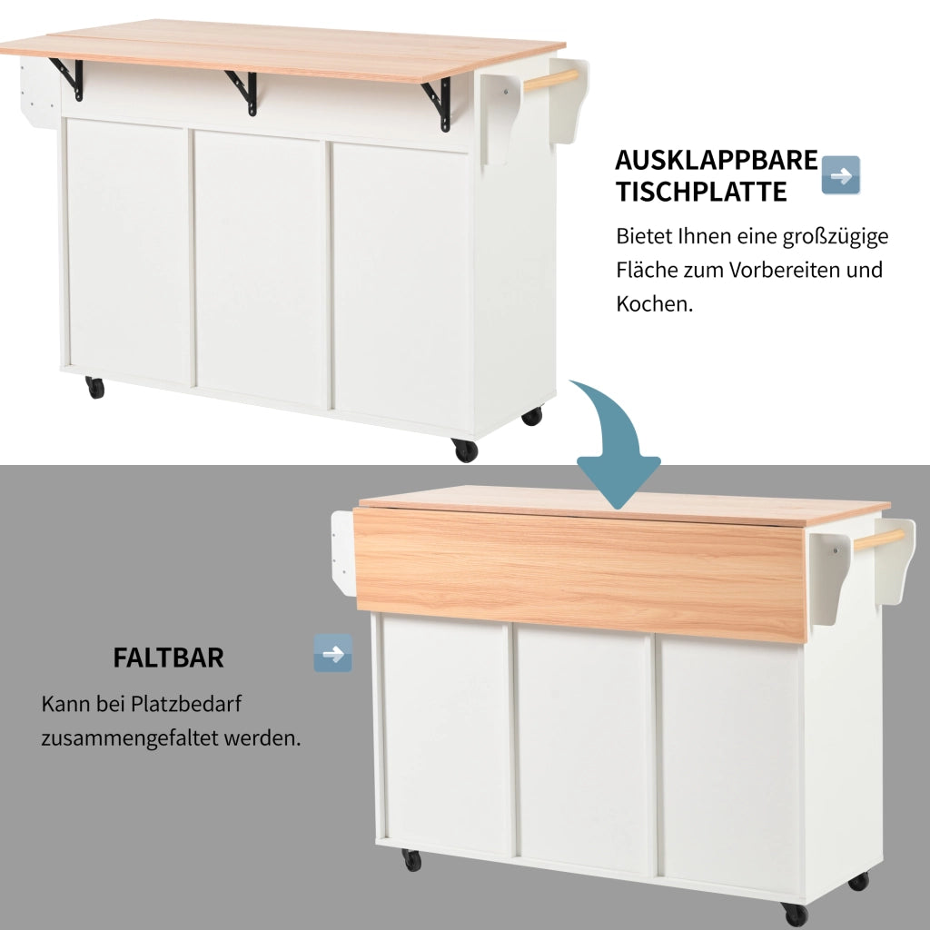CARRELLO CUCINA con piano ribaltabile 139x46(71)x91,5 cm bianco MDF