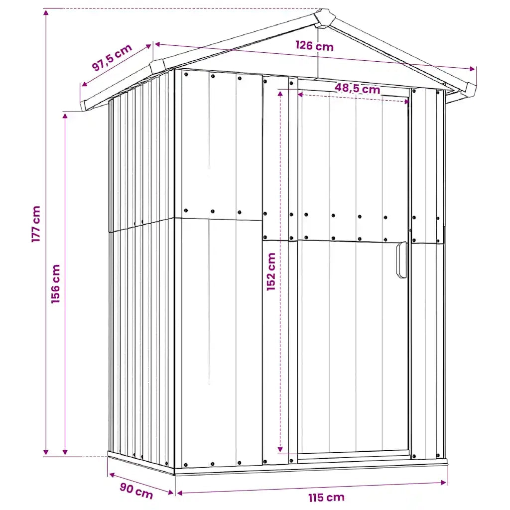 Capanno da Giardino Verde 126x97,5x177 cm Acciaio Zincato 316233