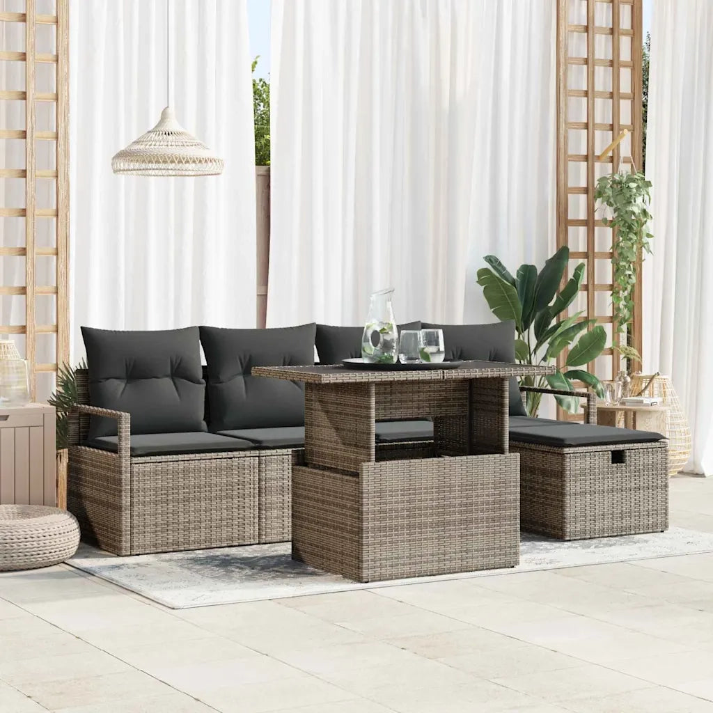 Set Divano da Giardino con cuscino 6 pcs Grigio Poly Rattan