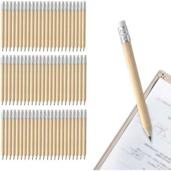 Mini potloden in gom con punta di grafite naturale da 10 cm - matite da disegno in legno per scuola e casa
