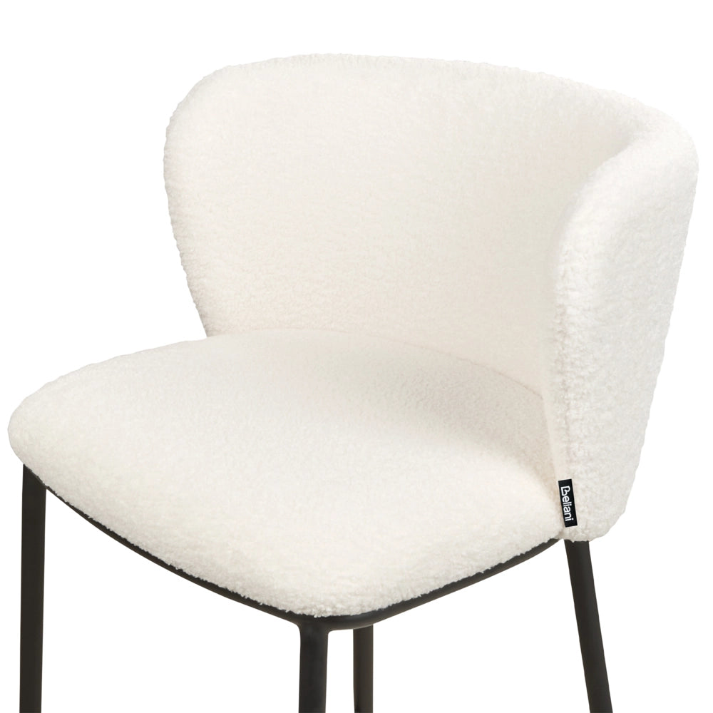 Set di 2 sedie da bar Rivestimento in bouclé bianco Gambe in metallo nero Sgabelli senza braccioli Schienale curvo Sala da pranzo moderna Cucina