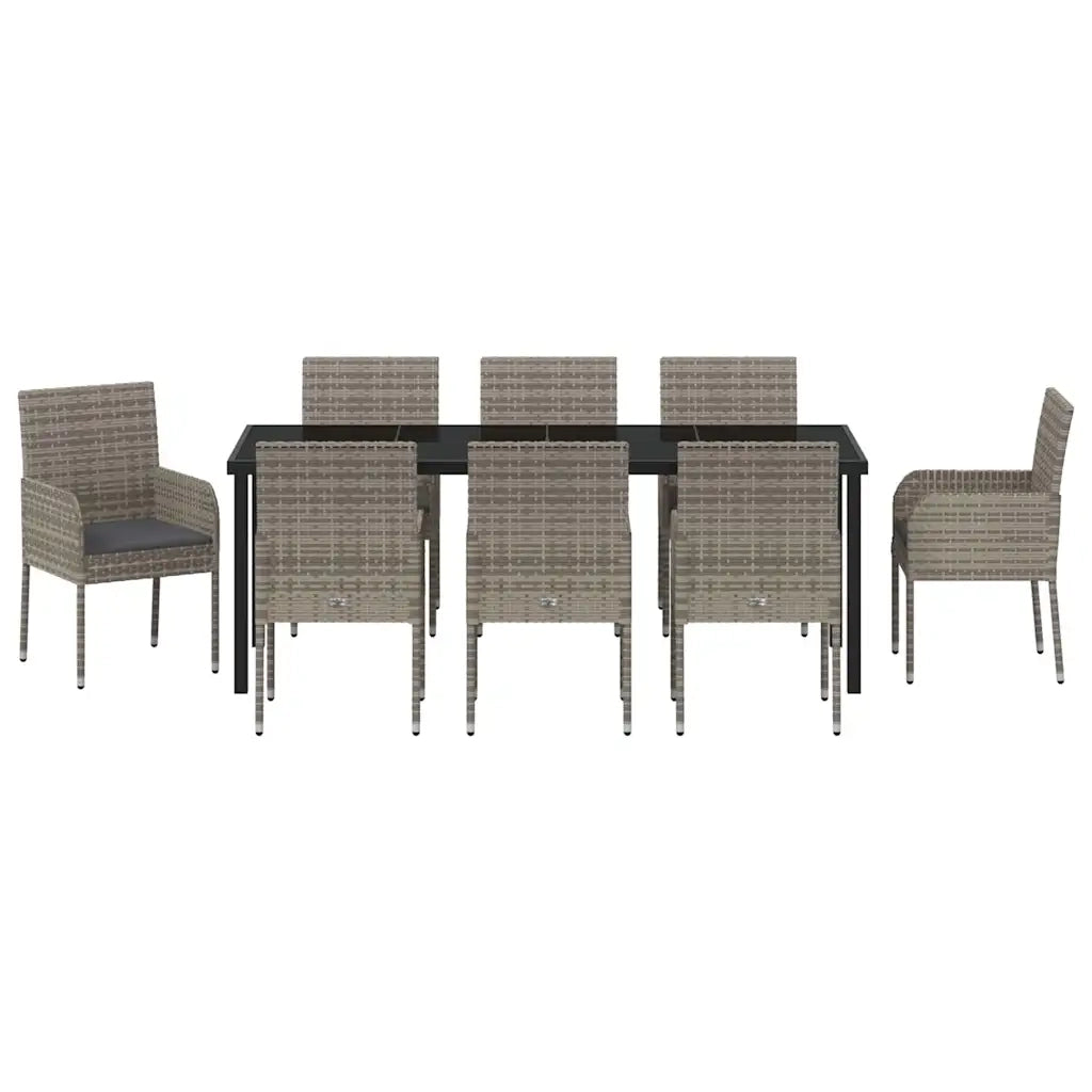 Set da Pranzo per Giardino con cuscino 9 pcs Grigio polyrattan 3380112