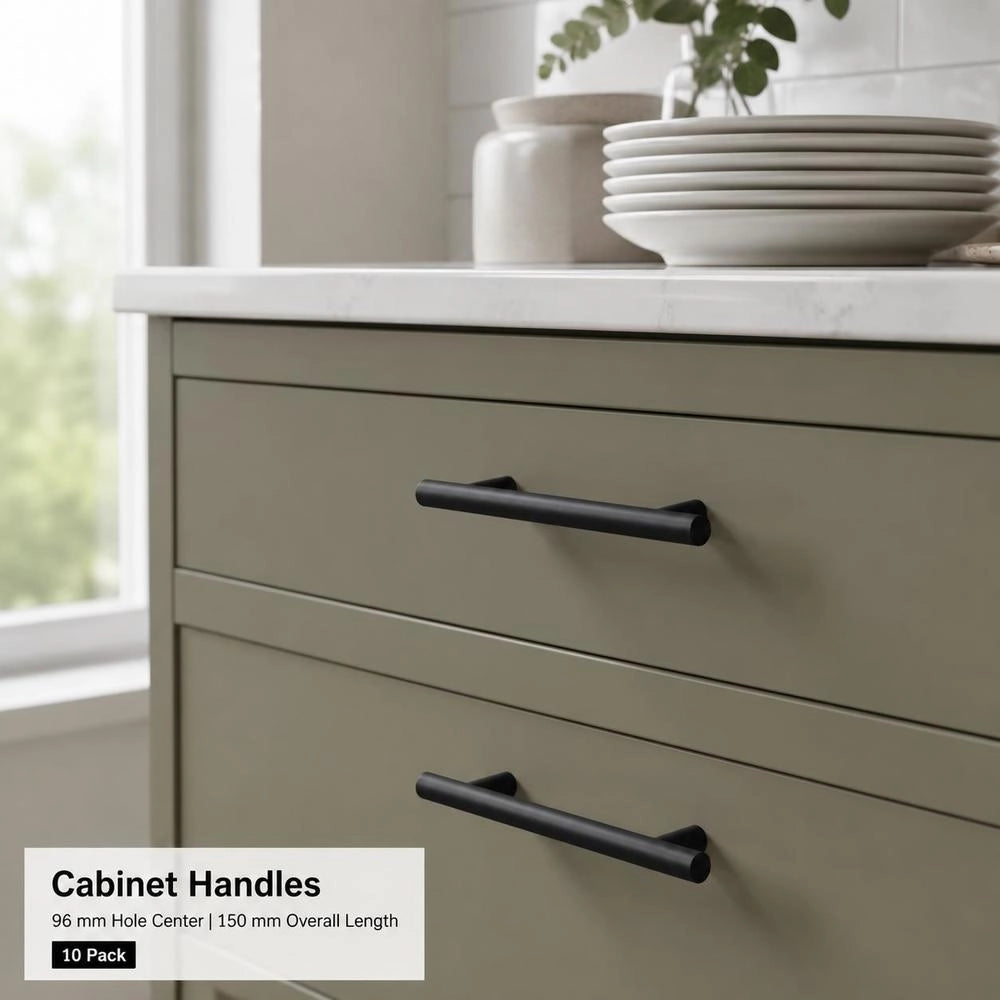 Furniture Handles, 10 Pieces, Black, 96 Mm, Stainless Steel