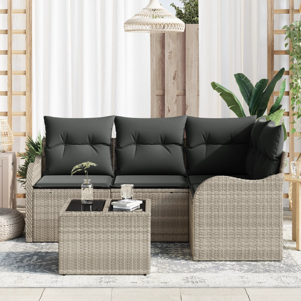 Set Divano da Giardino  5 Pezzi con Cuscini Grigio Polyrattan
