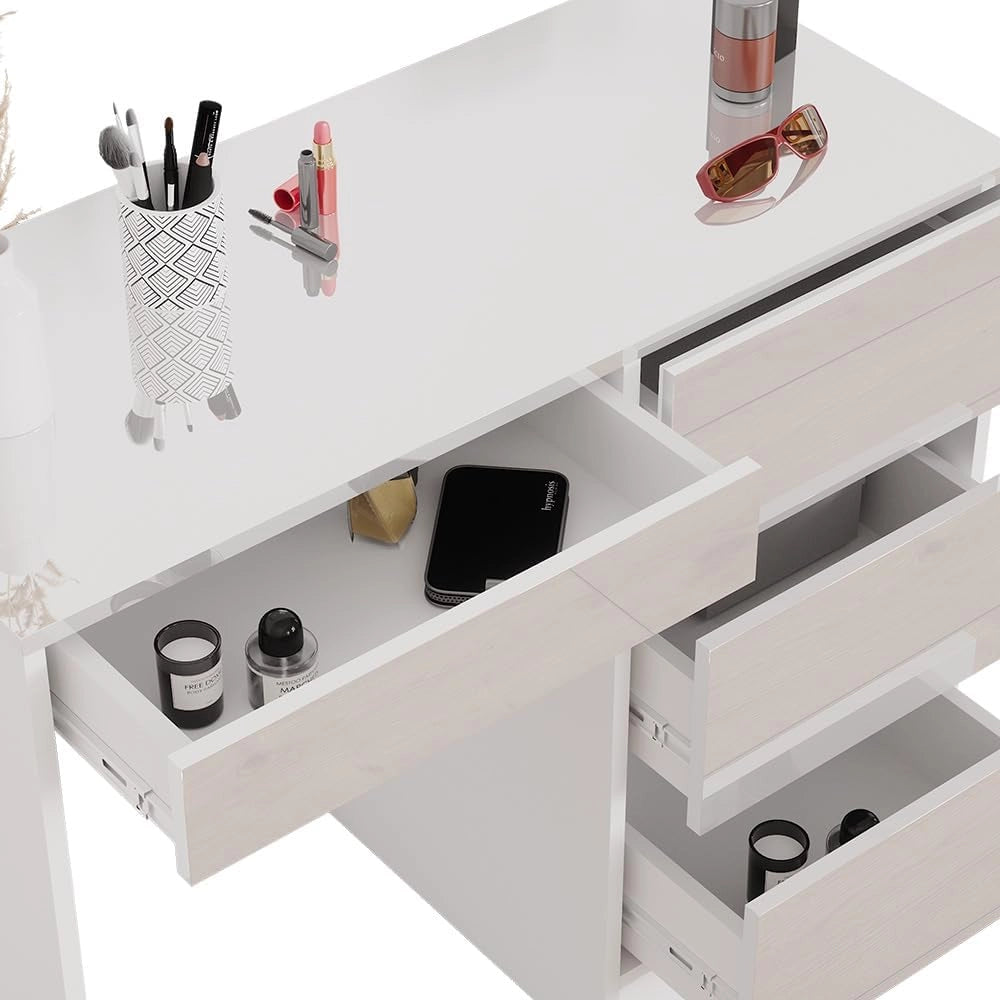 tavolo da toeletta Sherry, Bianco lucido, 90 cm senza specchio
