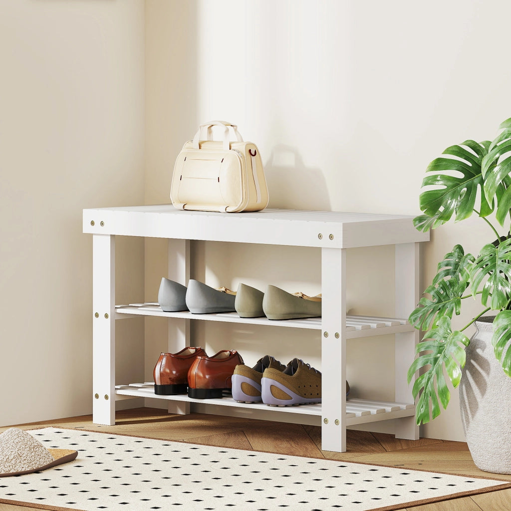 Scarpiera in Bamb¨´ a 3 Ripiani Scandinavo ¨C Zephmum ¨C Bianco 70x28x45 cm