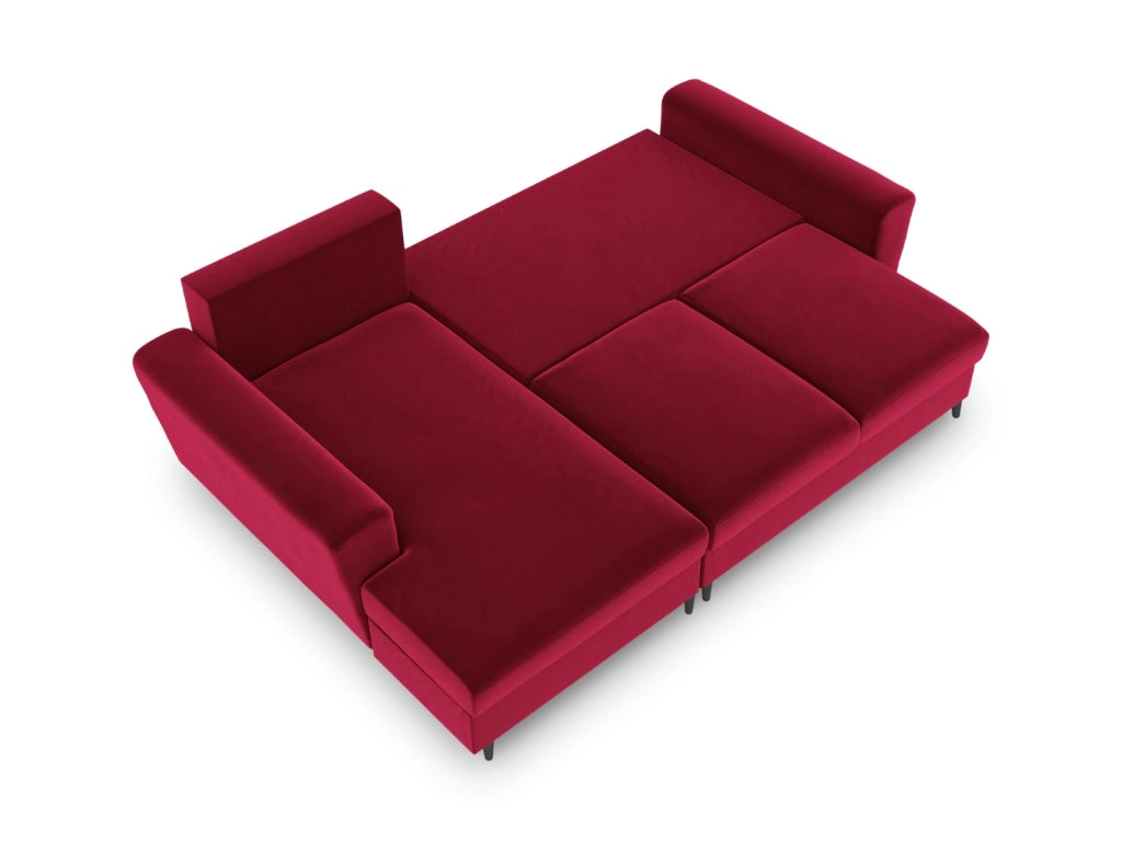 Cosmopolitan Design - Divano convertibile angolare sinistro con contenitore "Kyoto" 4 posti in velluto rosso 