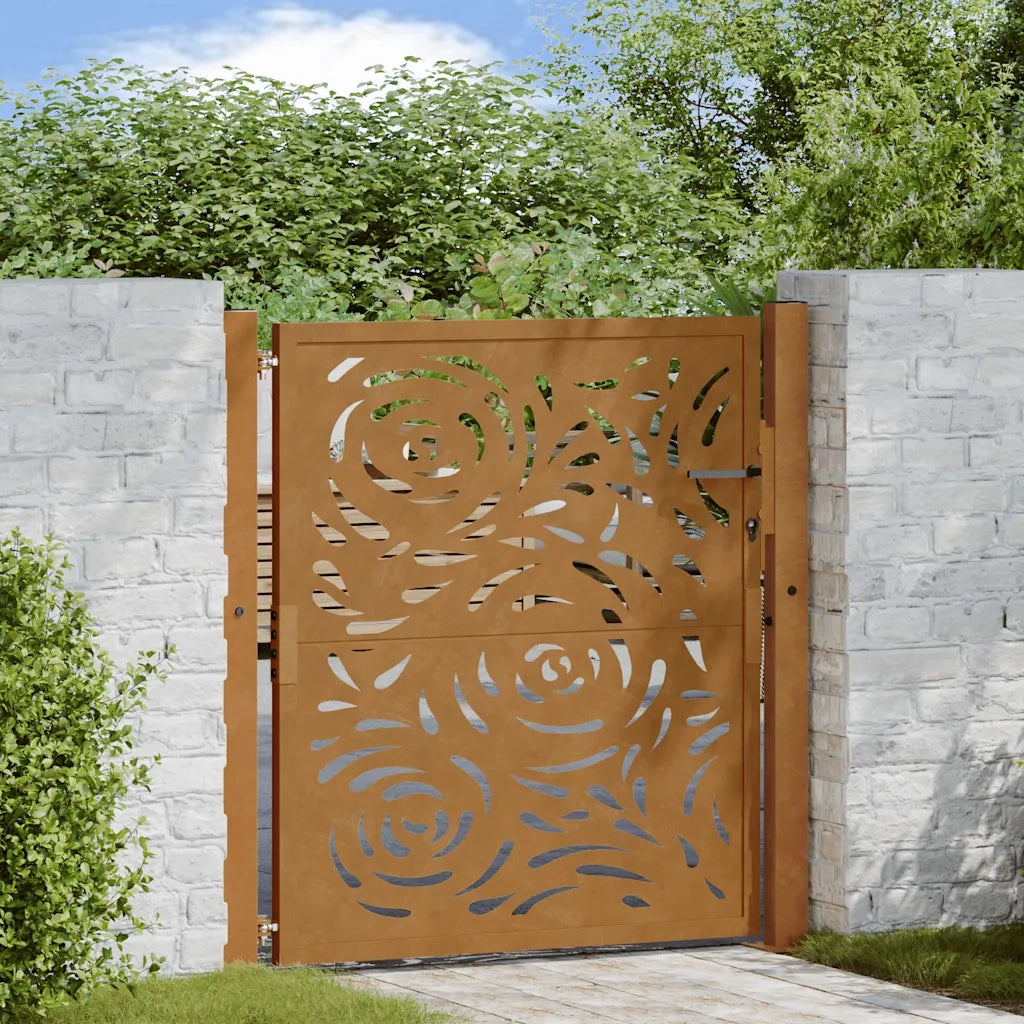 Cancello da giardino 100x100 cm in acciaio corten con design a fiamma 4100994