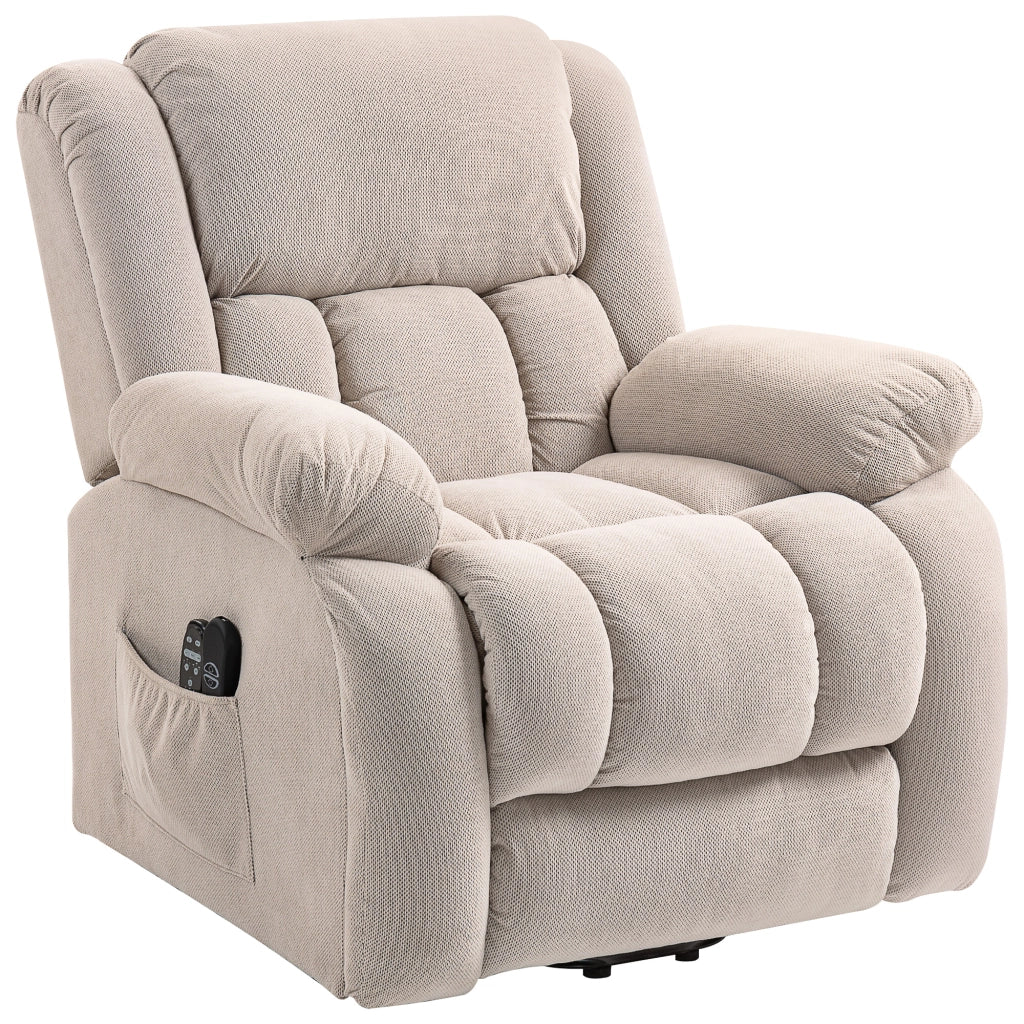 Poltrona Alzapersona Massaggiante e Reclinabile 93x104x105 cm con Telecomando in Tessuto Effetto Velluto Beige
