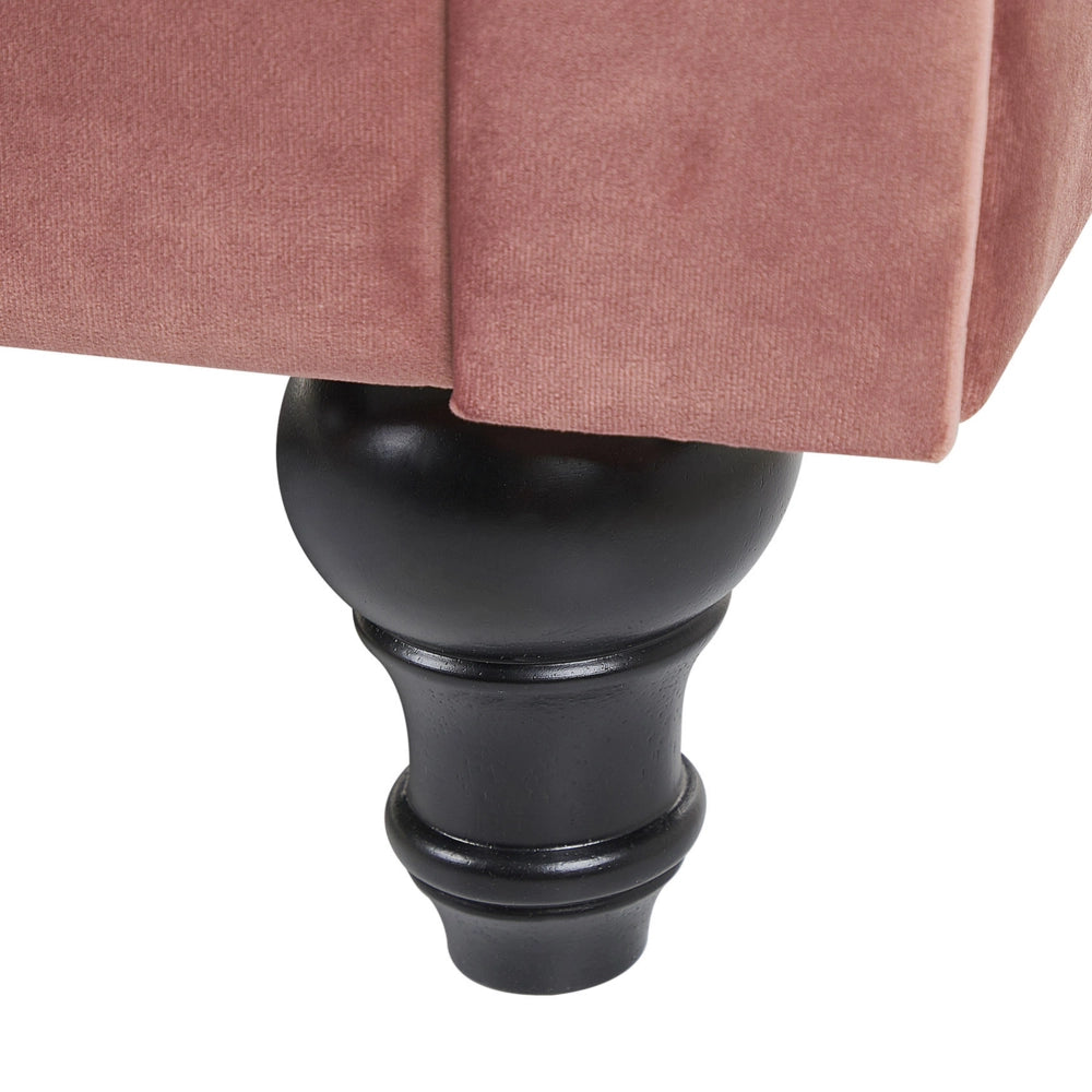 Divano Chesterfield Tessuto Velluto Rosa Rivestimento Gambe Nere 3 Posti