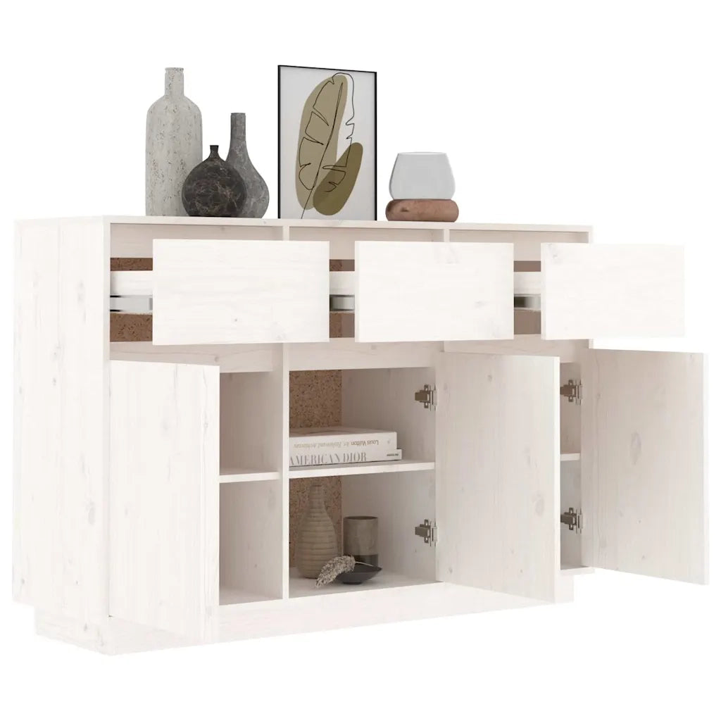 Credenza-Buffet-Armadio da cucina Bianca 110x34x75 cm in Legno Massello di Pino