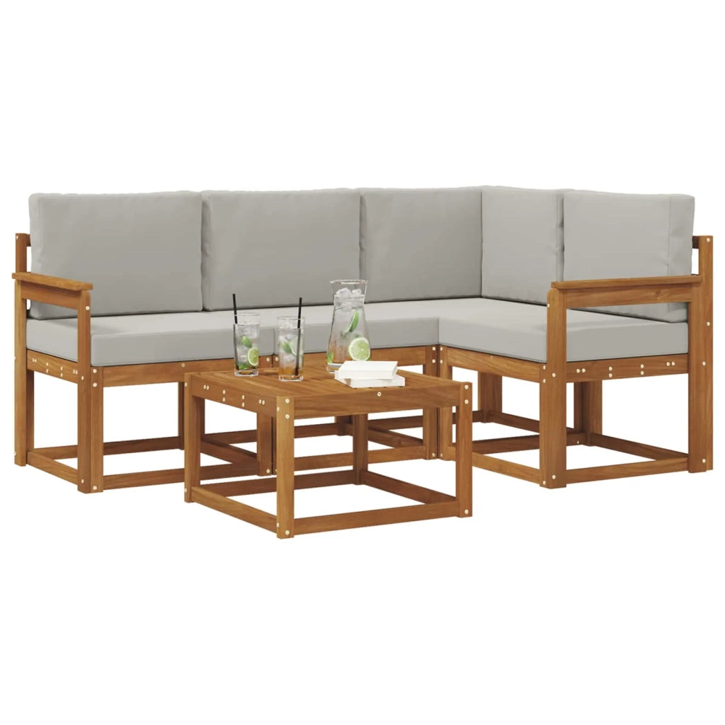 Set di divani da esterno 5 pcs Grigio Naturale e Chiaro