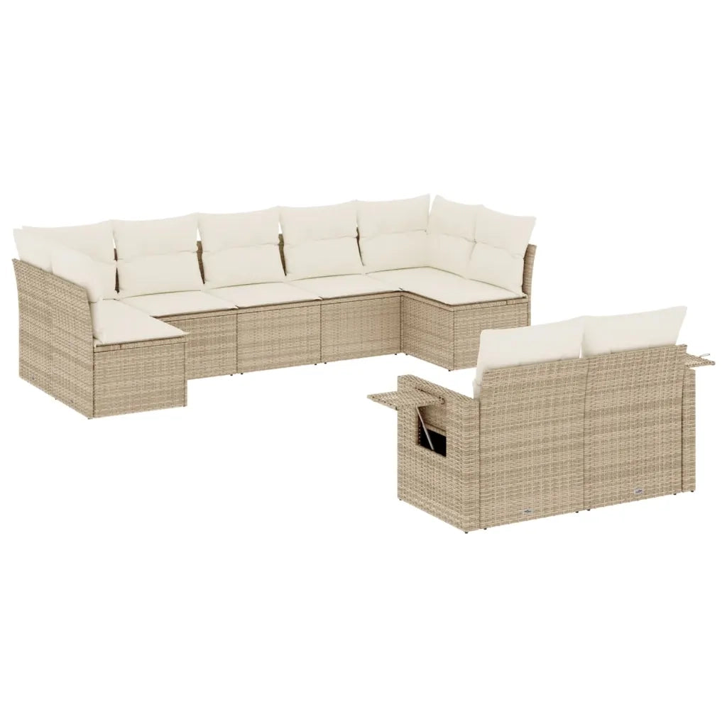 Set Divano da Giardino 9 pz con Cuscini Beige in Polyrattan 3220617